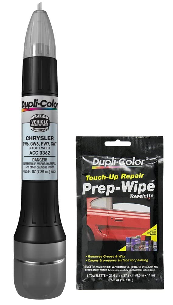 Dupli-Color ACC0362 Bright White Exact-Match Scratch Fix All-in-1 Touch-Up Paint for Chrysler Vehicles (GW6,GW7,PW6,PW7) Bundle with Prep Wipe Towelette (2 Items)