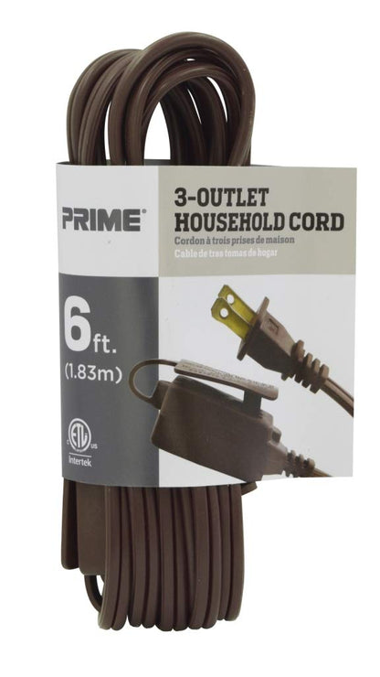 Prime Wire & Cable EC670606 6-Foot 16/2 SPT-2 3-Outlet Indoor Cord, Brown