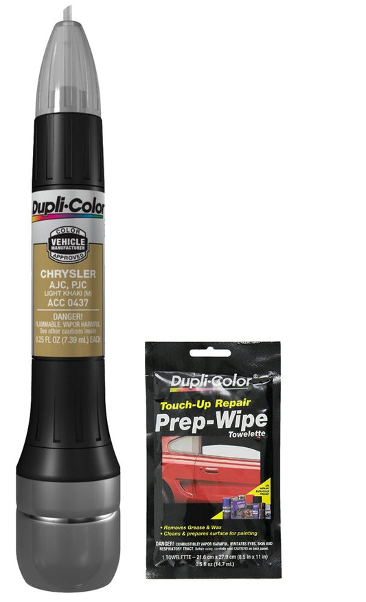 Dupli-Color ACC0437 Metallic Light Khaki Exact-Match Scratch Fix All-in-1 Touch-Up Paint for Chrysler Vehicles (AJC,PJC) Bundle with Prep Wipe Towelette (2 Items)