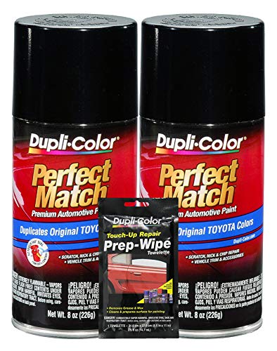 Dupli-Color Black (Metallic) Exact-Match Automotive Paint For Toyota Vehicles - 8 oz, Bundles Prep Wipe (3 Items)