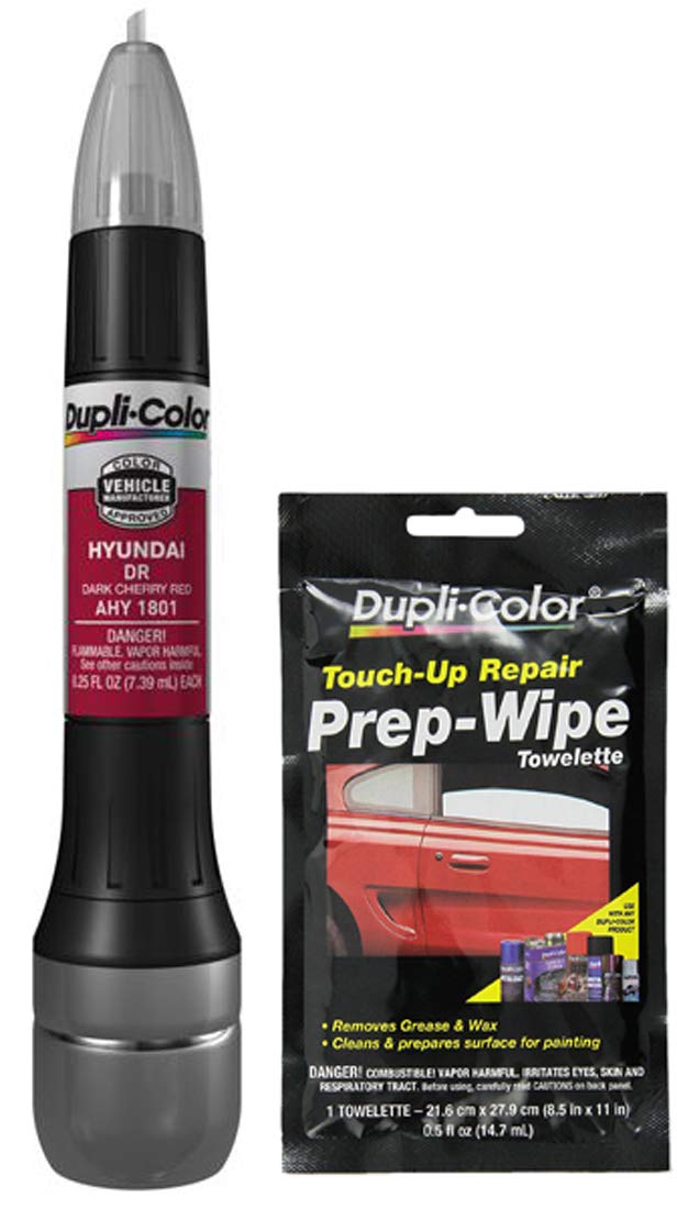 Sherwin-Williams Company Dupli-Color AHY1801 Metallic Dark Cherry Red Exact-Match Scratch Fix All-in-1 Touch-Up Paint Compatible with Hyundai Vehicles Bundle with Prep Wipe Towelette (2 Items)