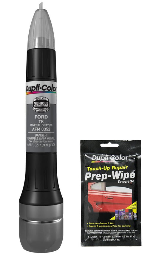 Dupli-Color AFM0352 Metallic Mineral Gray Exact-Match Scratch Fix All-in-1 Touch-Up Paint for Ford Vehicles (TK) Bundle with Prep Wipe Towelette (2 Items)