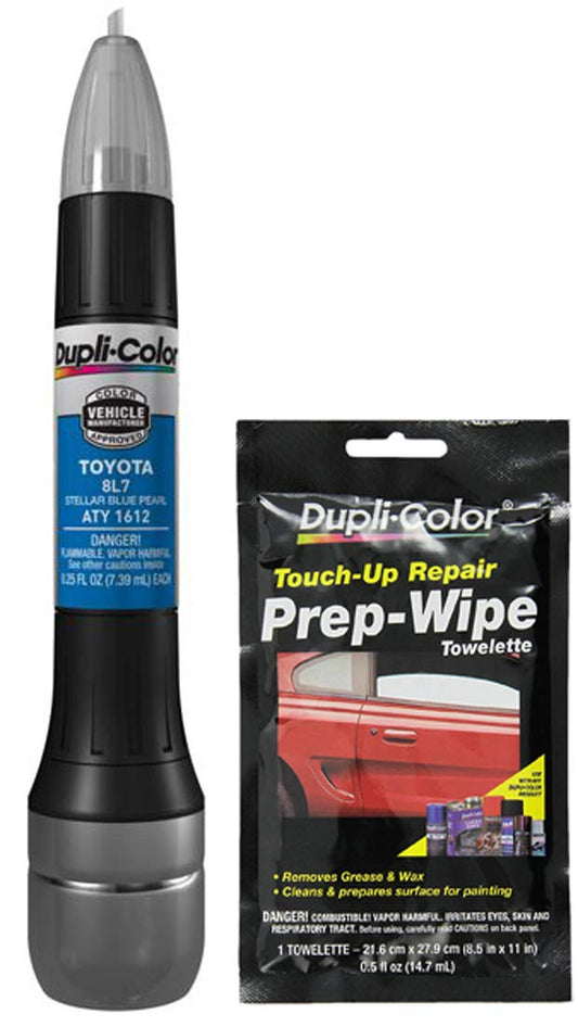 Sherwin-Williams Company Dupli-Color ATY1612 All-in-One Touch Up Paint, Stellar Blue Pearl, Compatible with Toyota Vehicles, Pack with Prep Wipe (2 Pack)
