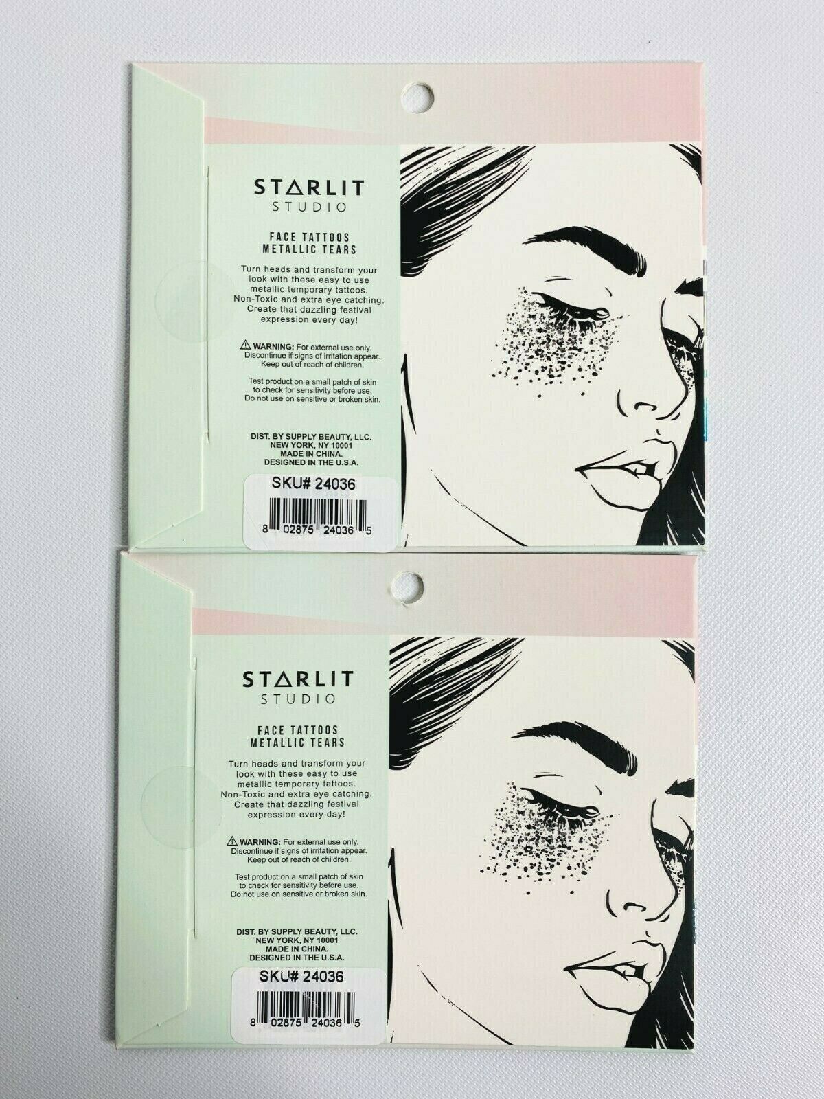 2 packs of Starlit Studio Face Tattoos Metallic Tears Sparkle Purple/Silver