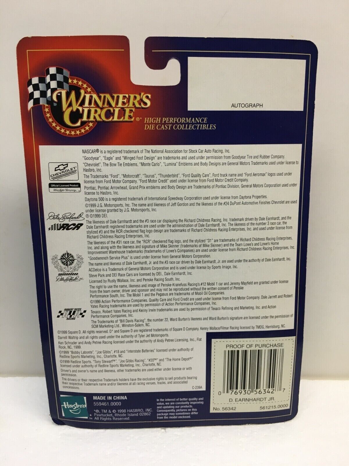 Dale Earnhardt Jr #3 Chevrolet AC Delco Car (Nascar)(Winner's Circle)(1998)