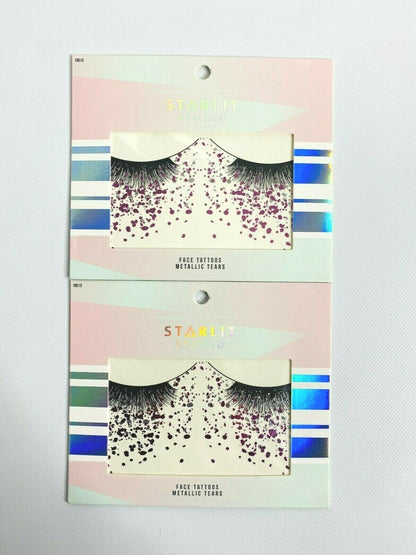 2 packs of Starlit Studio Face Tattoos Metallic Tears Sparkle Purple/Silver