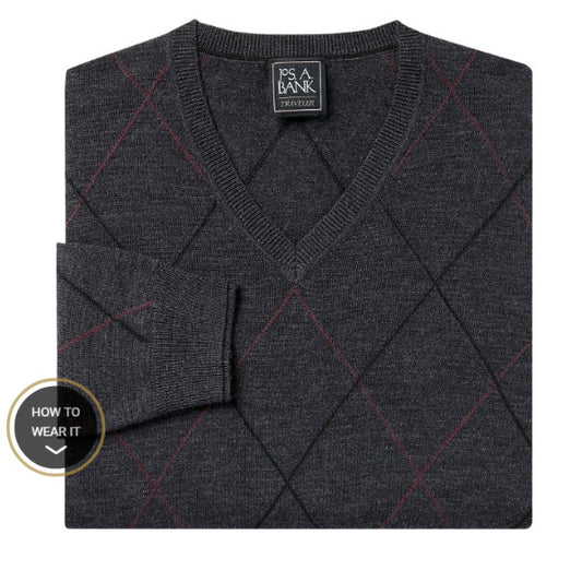 Traveler Collection Merino Wool V-Neck Argyle Sweater