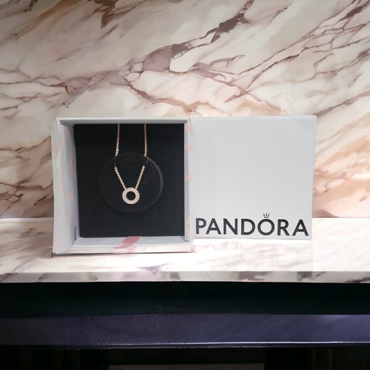 Authentic Pandora Logo Pavé Circle Collier Necklace 387436C01-45  w/ Gift Box