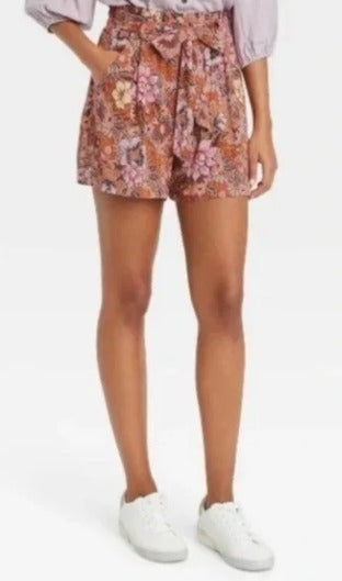 Women's Mid-Rise Paperbag Shorts - Knox Rose Brown Floral XS