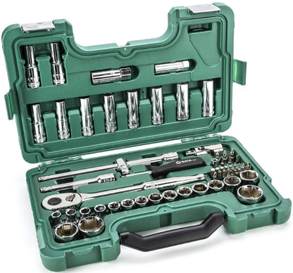 SATA 60-Piece 1/2 Drive 6-Pt Metric Socket Set W/ 72T Ratchet (ST09007V-02)