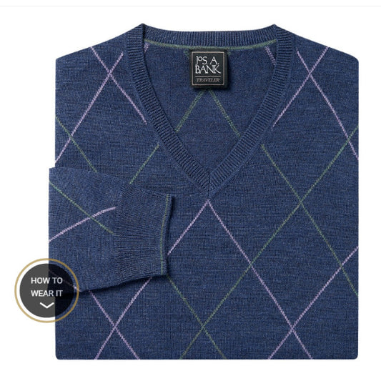 Traveler Collection Merino Wool V-Neck Argyle Sweater