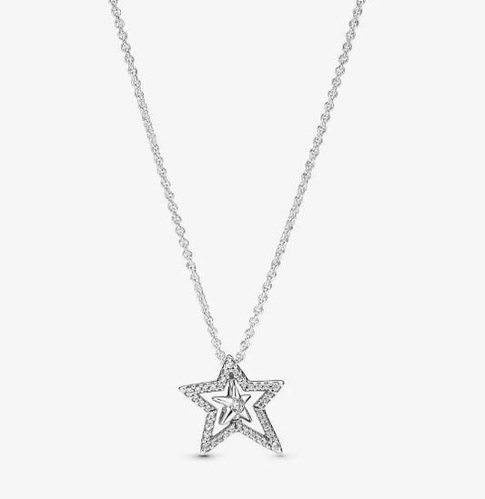 AUTHENTIC PANDORA Pavé Asymmetric Star Collier Necklace 17.7" (390020C01-45)