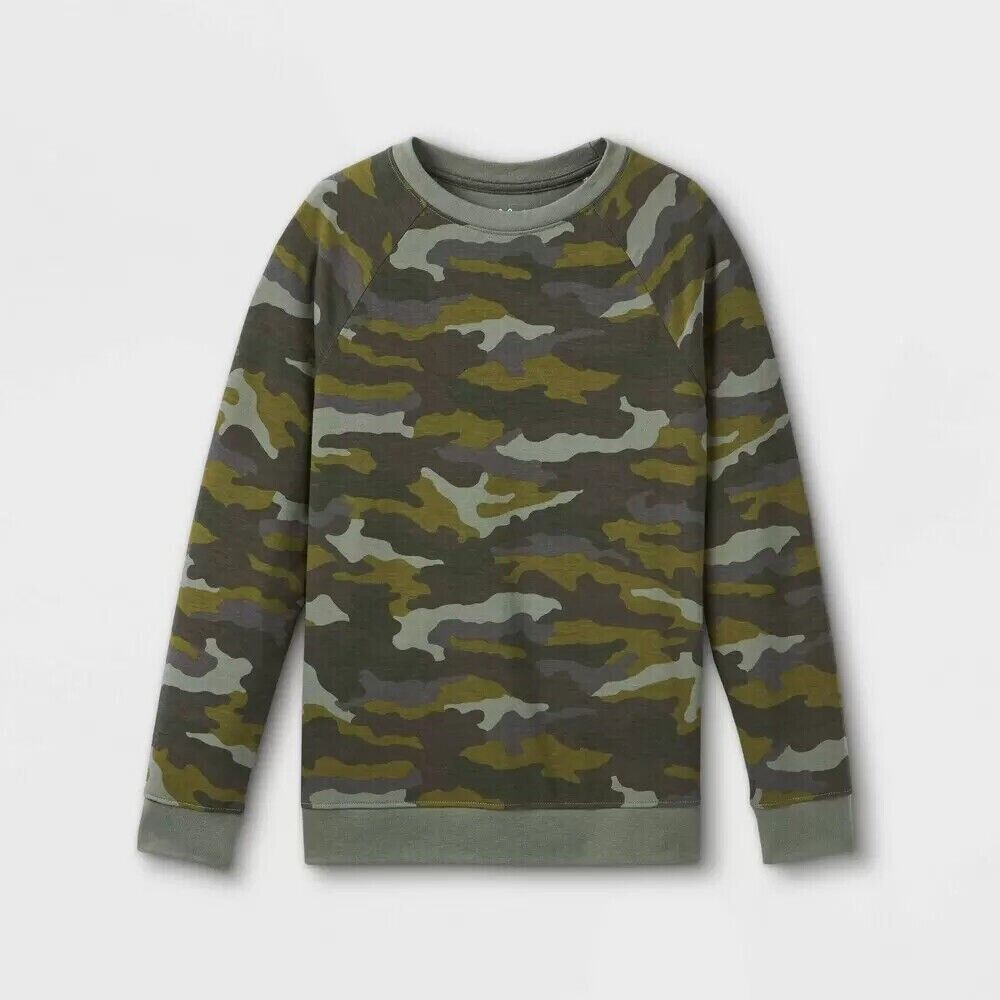 Boys' Camo Print Pullover Fleece Sweatshirt - Cat & Jack Gray/Green XXL 18 Husky