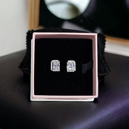 Authentic Pandora 292380C01 Rectangular Sparkling Halo Stud Earrings w/ Gift Box