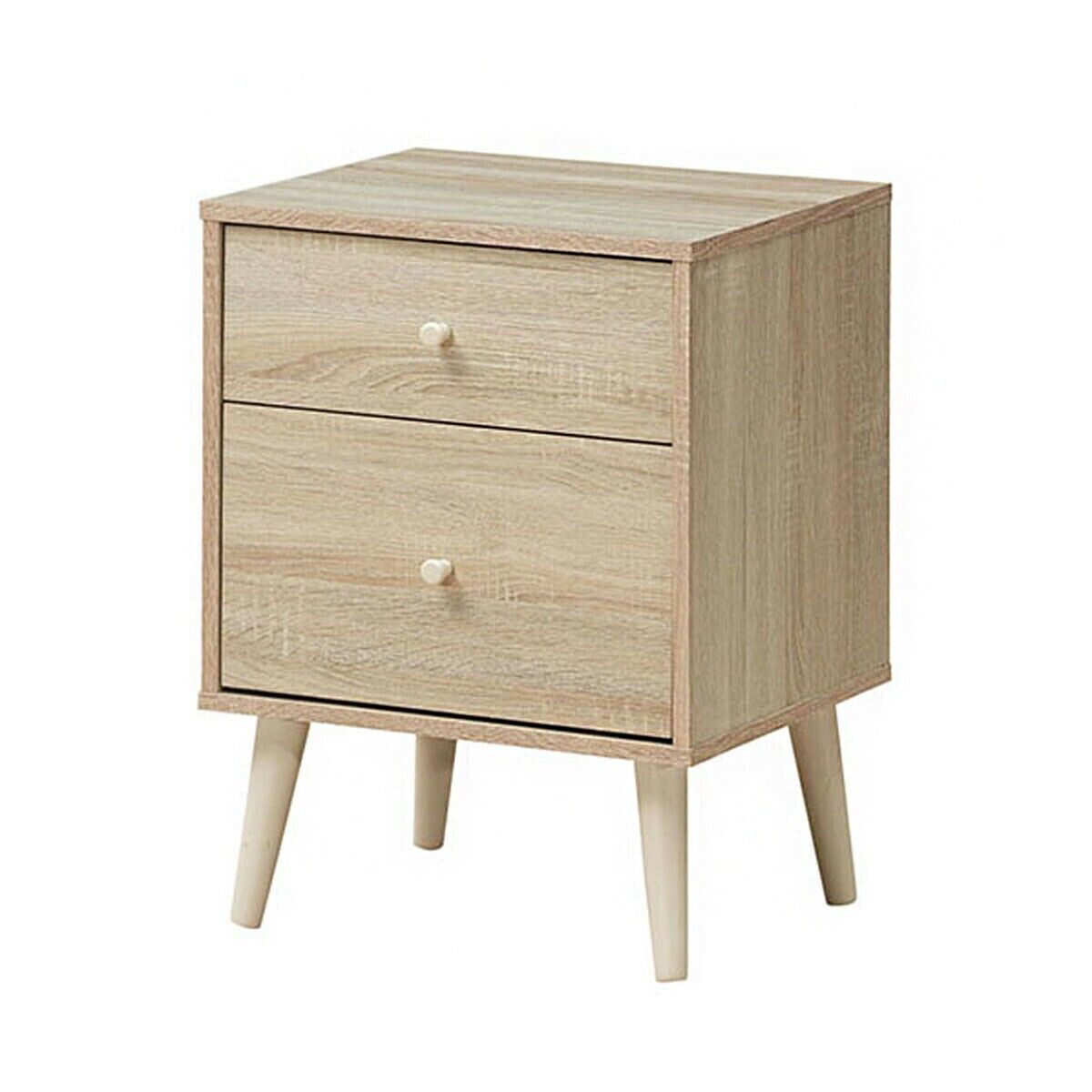 Nightstand 2-Drawer House Room Beside End Side Table w/Rubber Legs Oak Finish