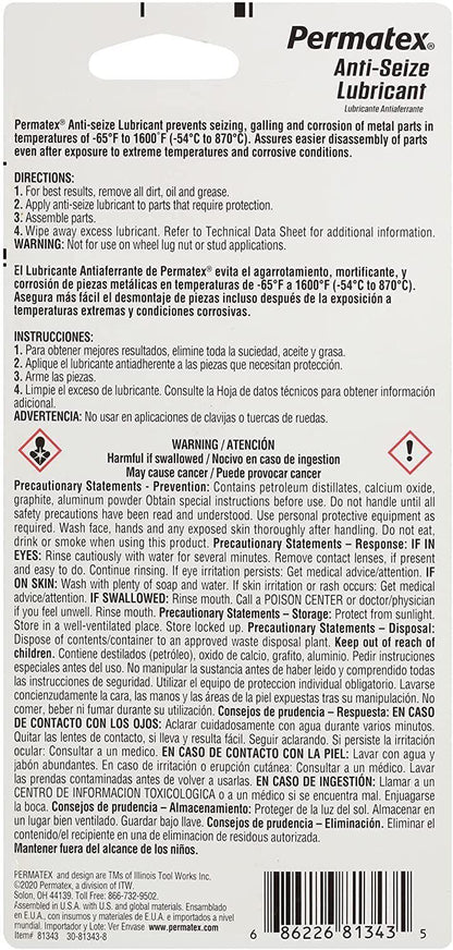 Permatex Spray Nine Corporation/Knight 81343 Anti-Seize Lubricant, 1 oz. Tube (