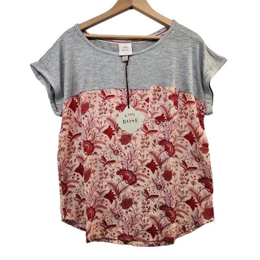 Knox Rose Women Top Pink Floral Rayon Colorblock Gray T Shirt Tee, 2x