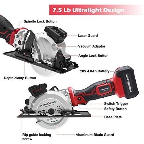 20v 41/2 Inch Cordless Mini Circular Saw Includes 4.0ah Battery And Charger 4 Sa