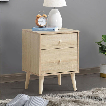 Nightstand 2-Drawer House Room Beside End Side Table w/Rubber Legs Oak Finish