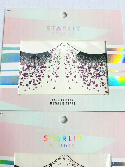 2 packs of Starlit Studio Face Tattoos Metallic Tears Sparkle Purple/Silver