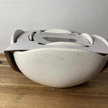 Off White Spotted Design Ceramic Bowl Set w/ Humped Edge Design 7" & 4.5" A205