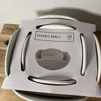 Off White Spotted Design Ceramic Bowl Set w/ Humped Edge Design 7" & 4.5" A205