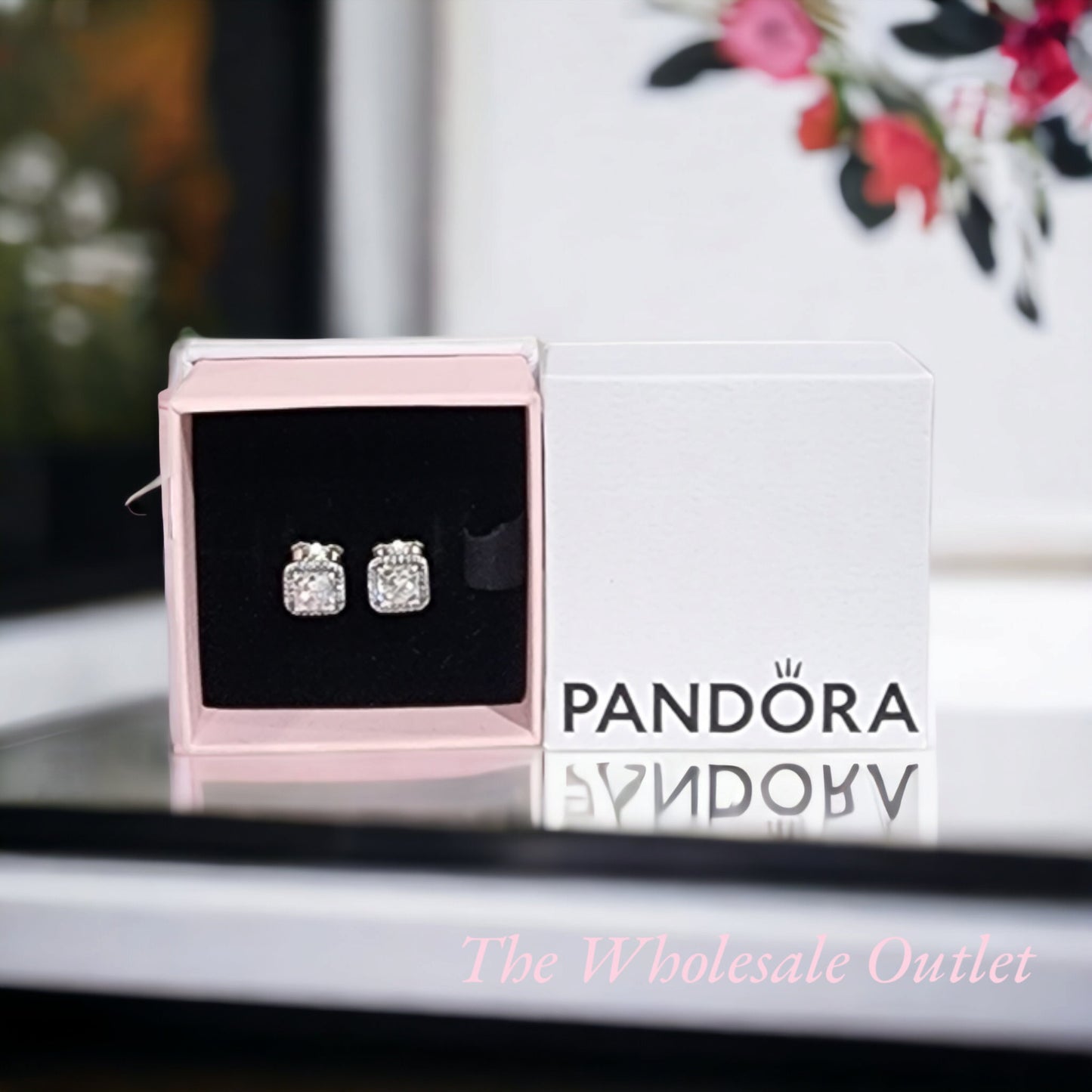 Authentic PANDORA 925 Square Sparkle Halo Stud Earrings 290591CZ w/ Gift Box