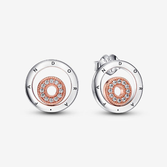 AUTHENTIC PANDORA Signature Two-tone Logo Circles Stud Earrings (282314C01)