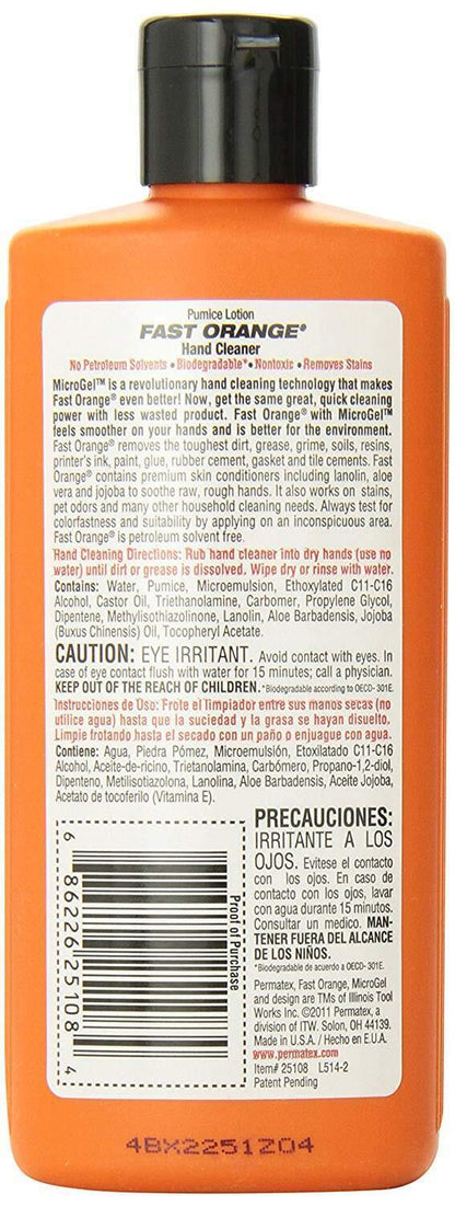 Permatex Fast Orange Fine Pumice Lotion Hand Cleaner - 7.5 Fluid Ounce (2 Pack)