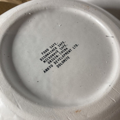 Off White Spotted Design Ceramic Bowl Set w/ Humped Edge Design 7" & 4.5" A205