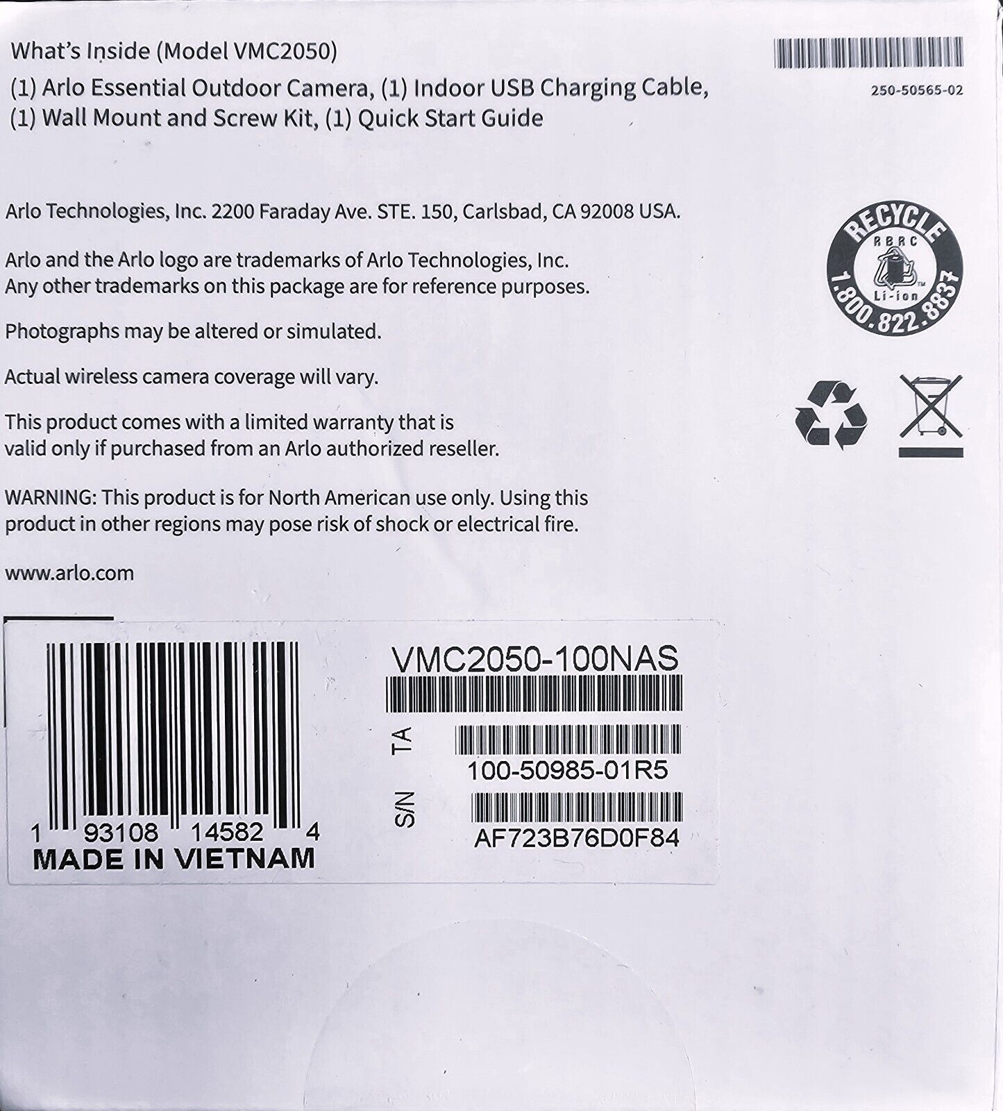 ARLO Essential Outdoor Camera - 2nd Generation (VMC2050-100NAS)