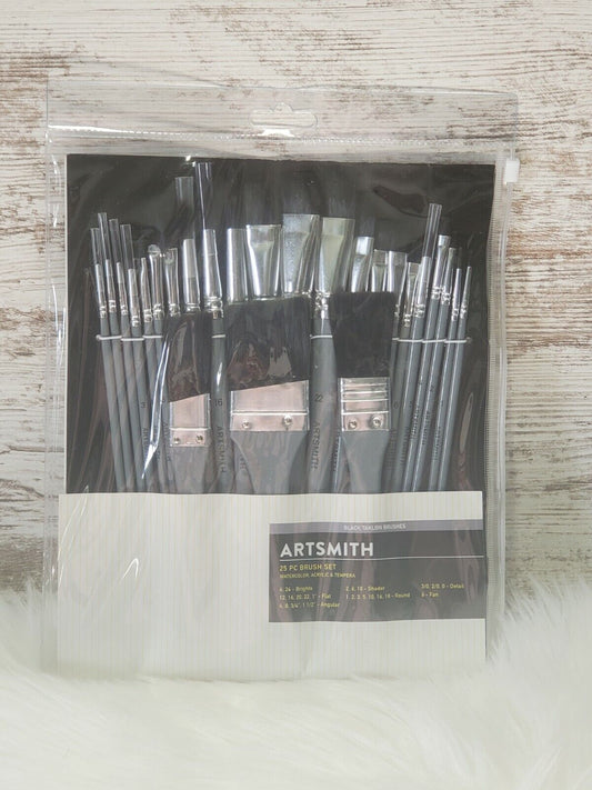 Artsmith Black Taklon Variety Brush Set 25pc