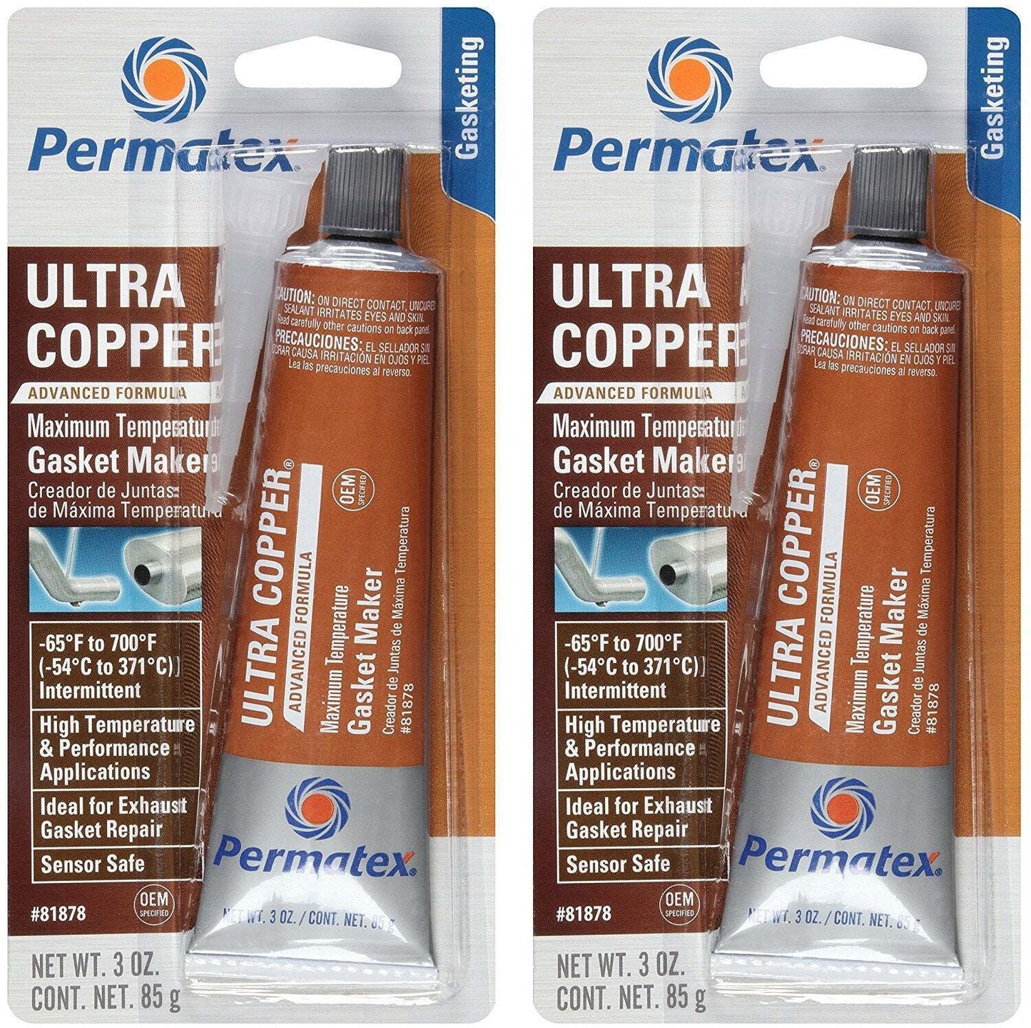 Permatex 81878 3 Oz Ultra Copper RTV Silicone Gasket Maker (2 Pack)