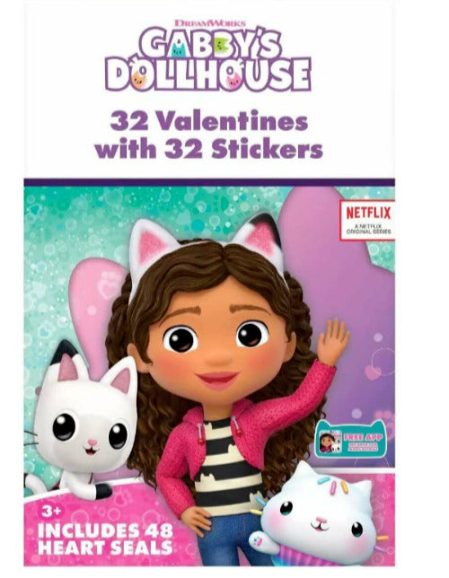 Gabby's Dollhouse 32 Valentine Cards with 32 Stickers! 💜