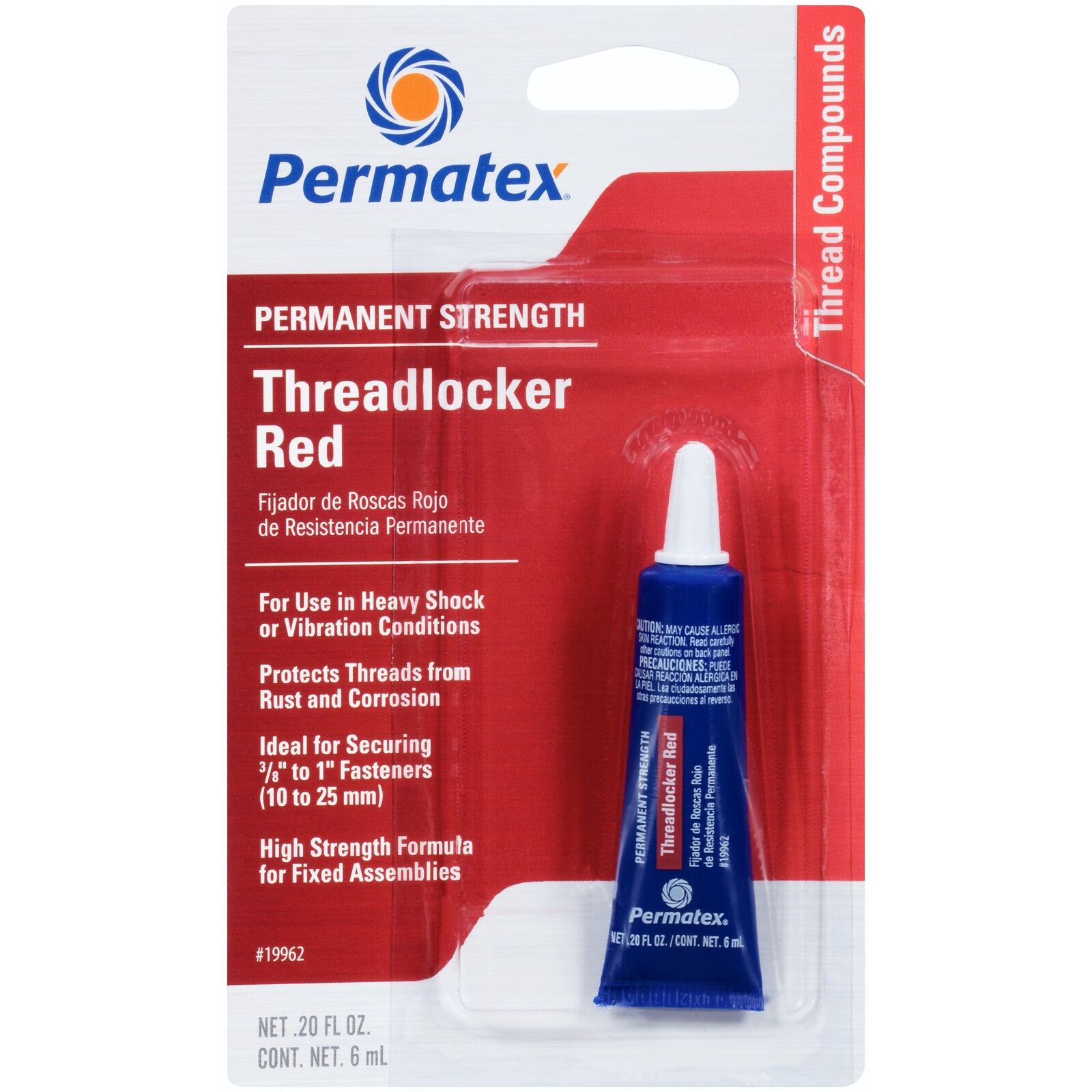 Permatex 19962-12PK Red Permanent Strength Threadlocker - 6 ml Tube ...