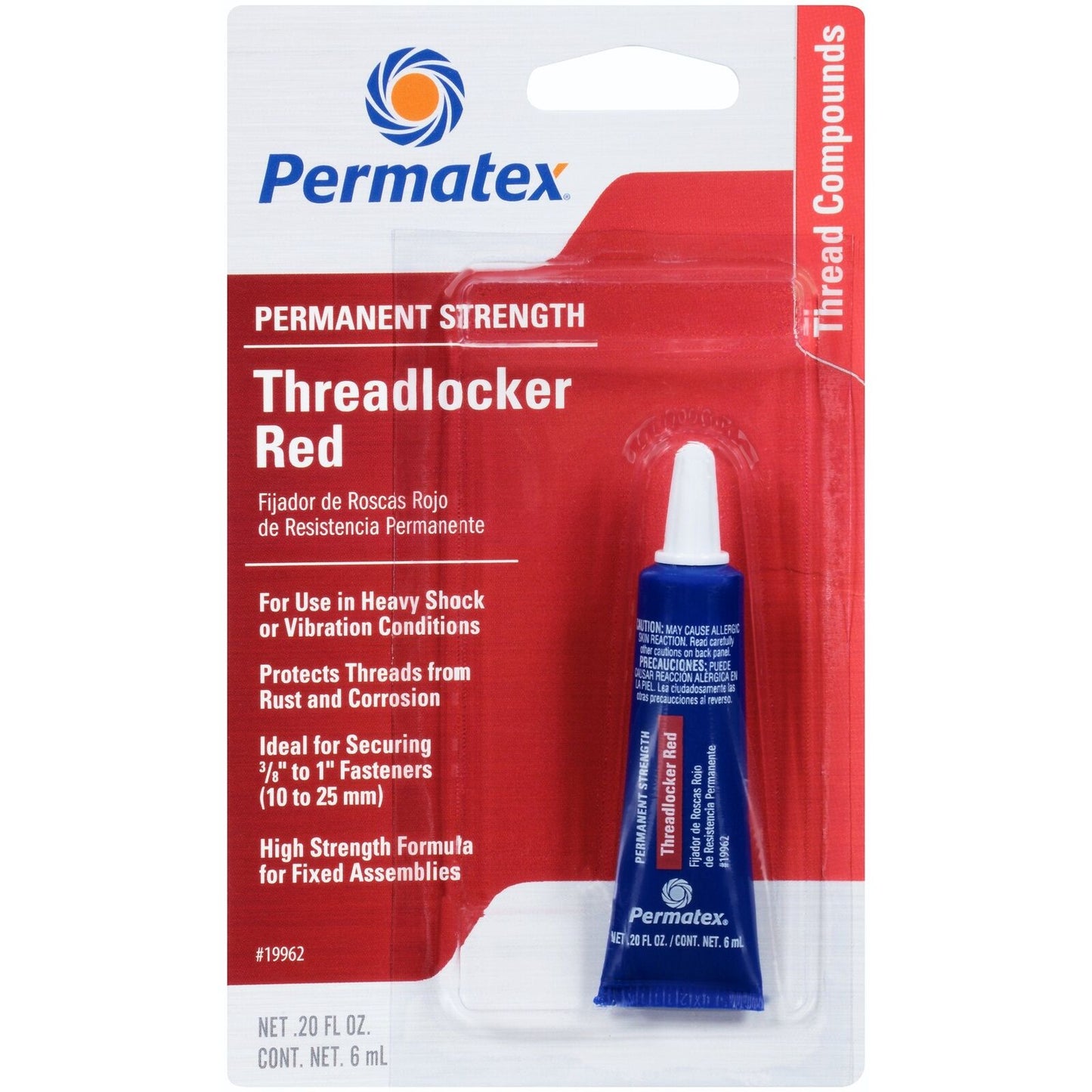 Permatex 19962-12PK Red Permanent Strength Threadlocker - 6 ml Tube, (Pack of 1