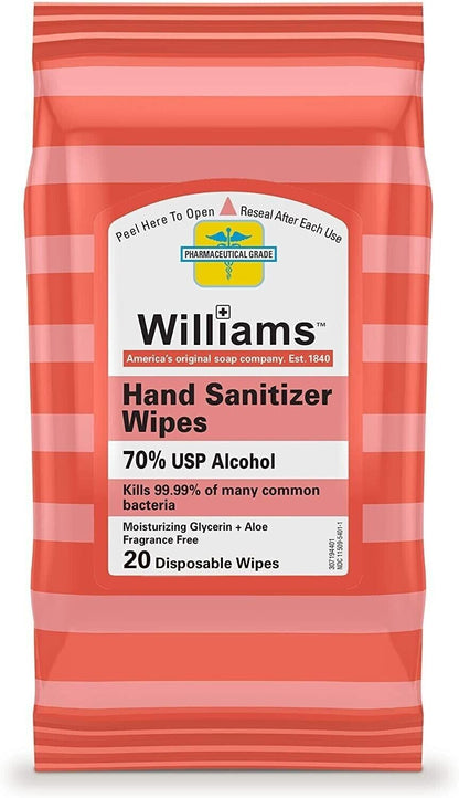 2 Williams Hand Cleaning Wipes w/ Moisturizer + Aloe - Two 20 Packs