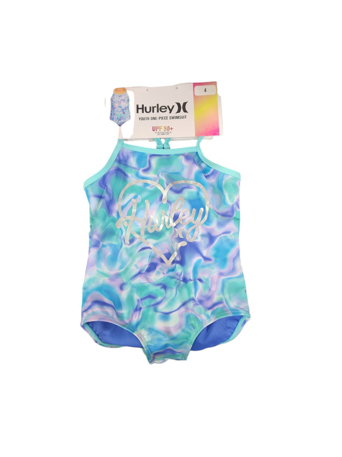 Hurley Girl's UPF 50+ One Piece Quick Dry Swimsuit Blue Tie Dye SIZE 4