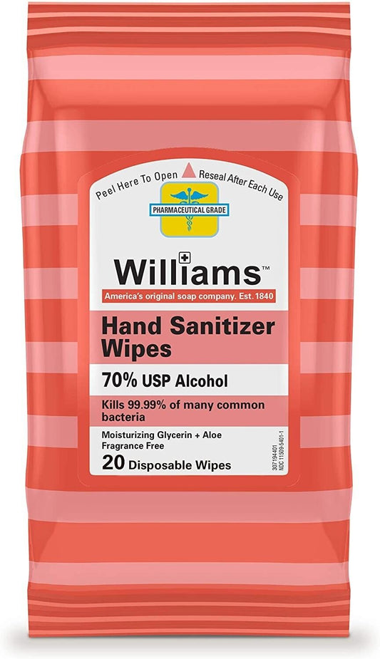 3 Packs Williams Hand Sanitizer Wipes (20ct/pk)