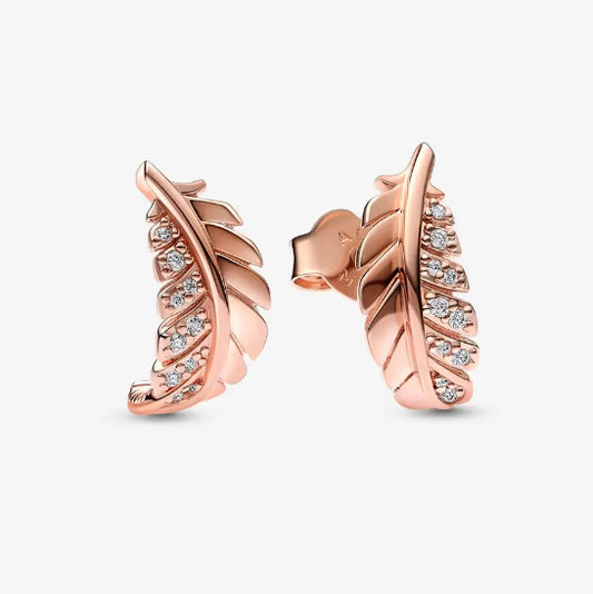 AUTHENBTIC PANDORA Floating Curved Feather Stud Earrings (282574C01)