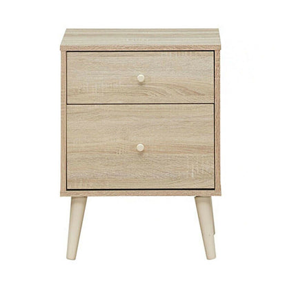 Nightstand 2-Drawer House Room Beside End Side Table w/Rubber Legs Oak Finish