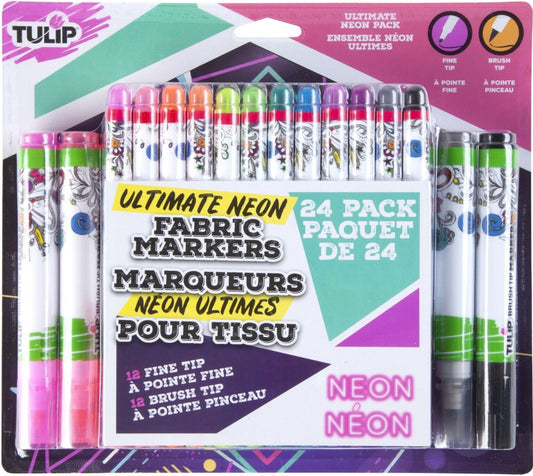 Tulip Ultimate Fabric Brush & Fine Tip Markers 24 pk - Neon (017754442741)