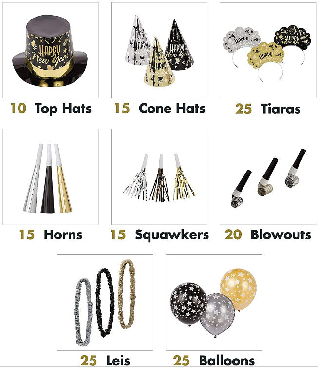 New Year Kit for 50 - Black Tie Affair - Party Decorations, Headwear & Balloons