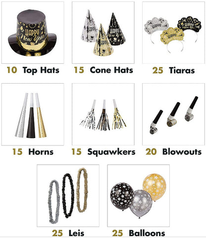 New Year Kit for 50 - Black Tie Affair - Party Decorations, Headwear & Balloons
