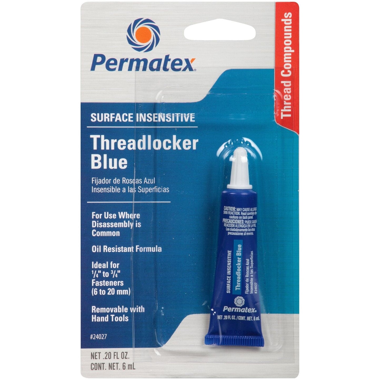 Permatex 24027-6PK Surface Insensitive Threadlocker Blue, 0.20 oz. (Pack of 6)