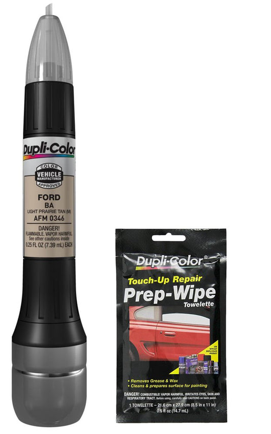 Dupli-Color AFM0346 Metallic Light Prairie Tan Exact-Match Scratch Fix All-in-1 Touch-Up Paint for Ford Vehicles (BA) Bundle with Prep Wipe Towelette (2 Items)