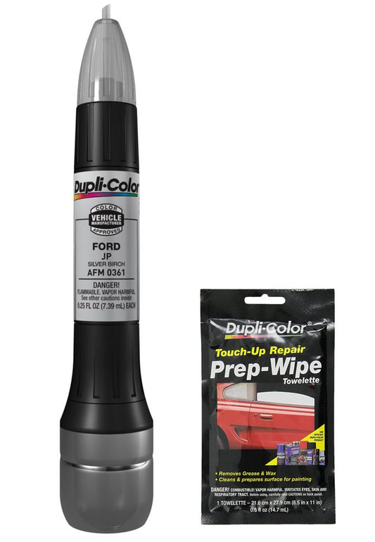 Dupli-Color AFM0361 Silver Birch Exact-Match Scratch Fix All-in-1 Touch-Up Paint for Ford Vehicles (JP) Bundle with Prep Wipe Towelette (2 Items)