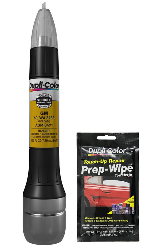 Dupli-Color AGM0491 Metallic Gold Exact-Match Scratch Fix All-in-1 Touch-Up Paint for GM Vehicles (60, WA 398E) Bundle with Prep Wipe Towelette (2 Items)