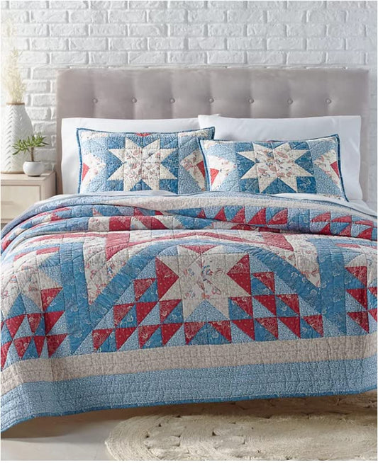 Martha Stewart Collection Americana Star Patchwork Artisan Quilt Full/Queen Size & Sham Collection