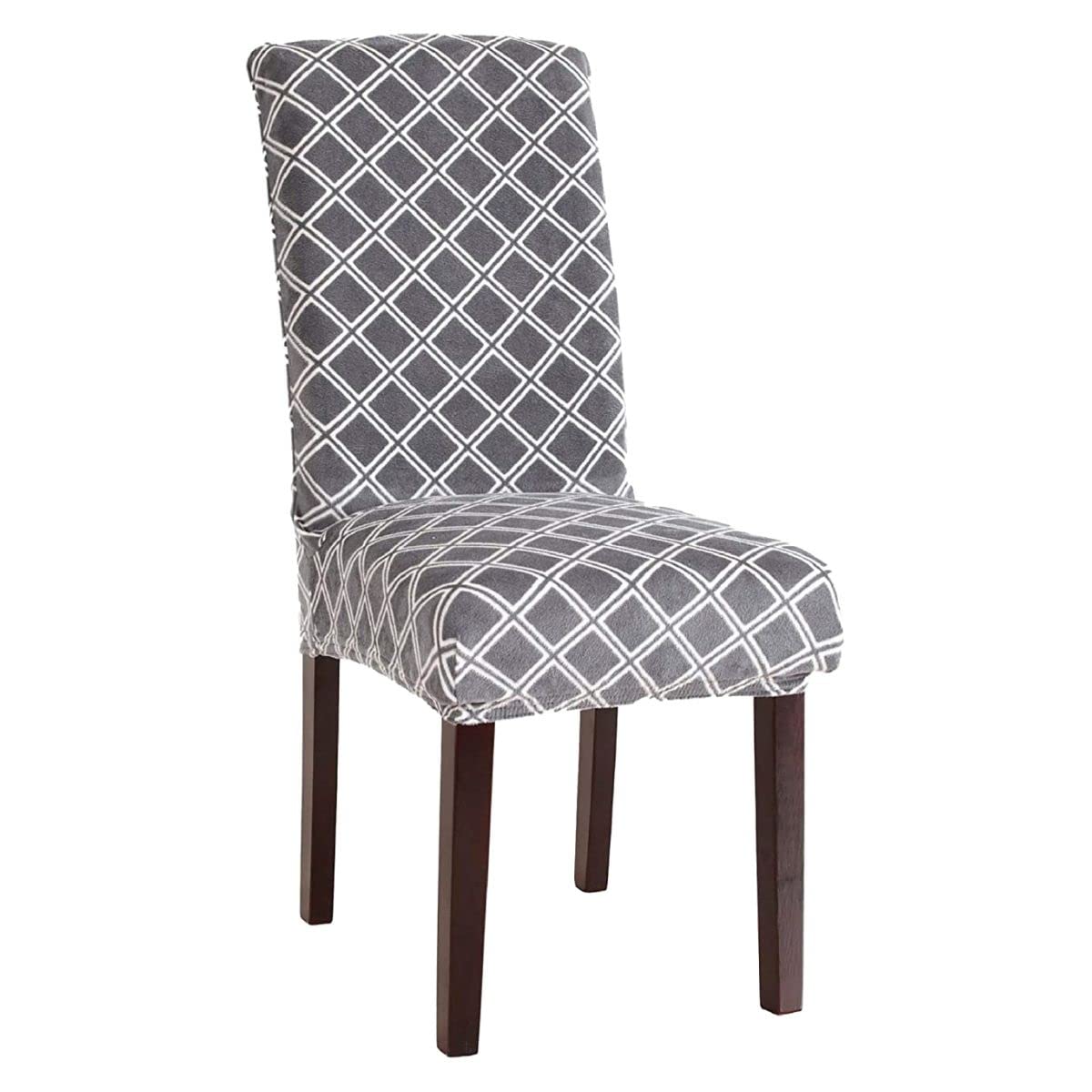 Great Bay Home Printed Velvet Plush Dining Chair Slipcovers. Washable Chair Covers. Summerhill Collection (Set of 2, Grey)